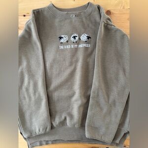 The Lord is my shepherd Olive, green sweatshirt, embroidered sheep Size M SOFT